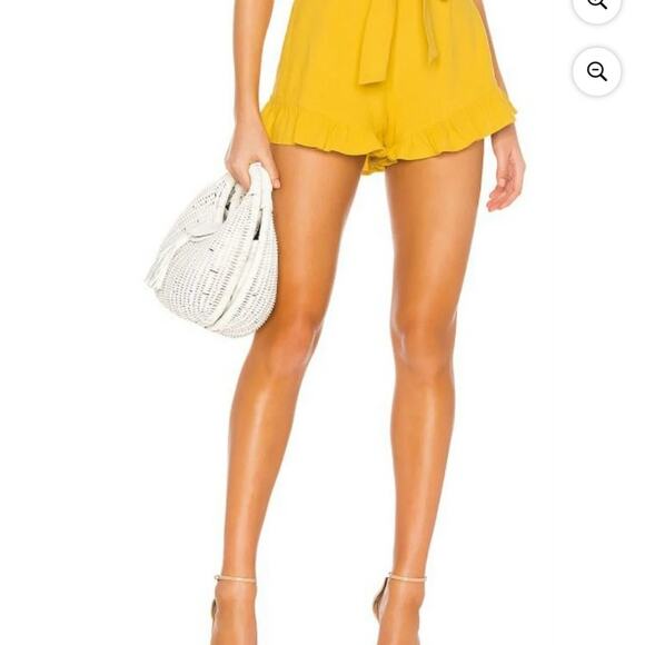 MinkPink Mustard Yellow Women's Camille Tie Front Frill Short Small - Picture 4 of 9